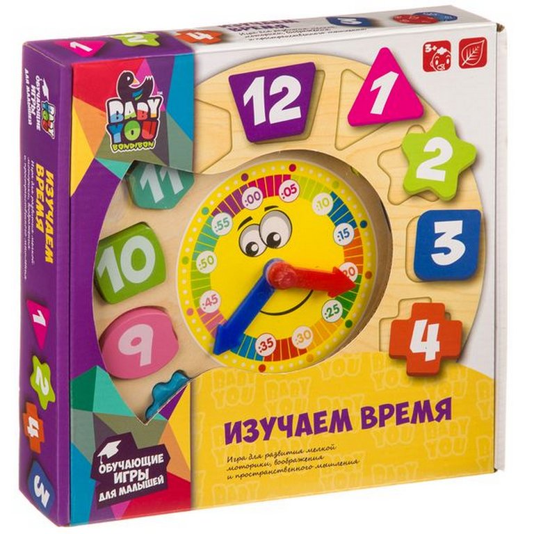 Игра обучающая  Время "Изучаем время" 3+ (дерево) Bondibon