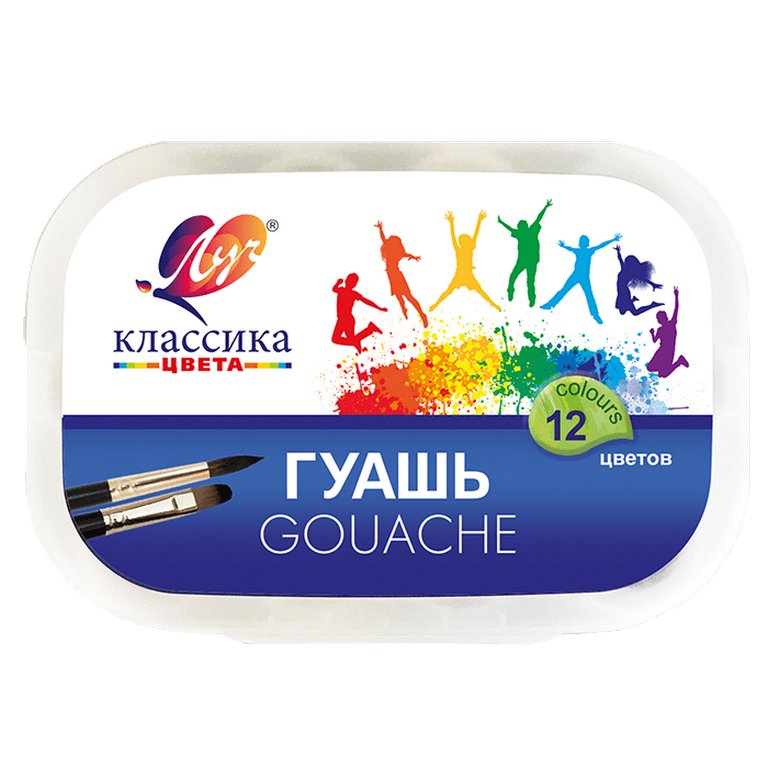 Гуашь 12 цв. по 20 мл ЛУЧ "Классика" блок-тара в пенале
