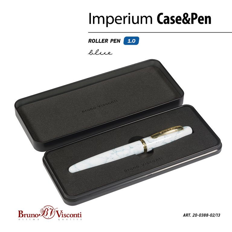 Ручка-роллер BV Imperium в футляре (металл) синяя 0,7мм, корпус белый/золотой