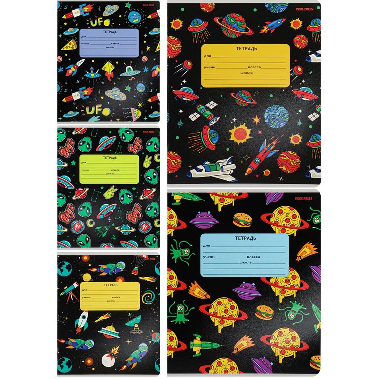 Тетрадь 12 лист лин. косая А5 "ПЕРЕПОЛОХ В КОСМОСЕ" 5 ВИДОВ