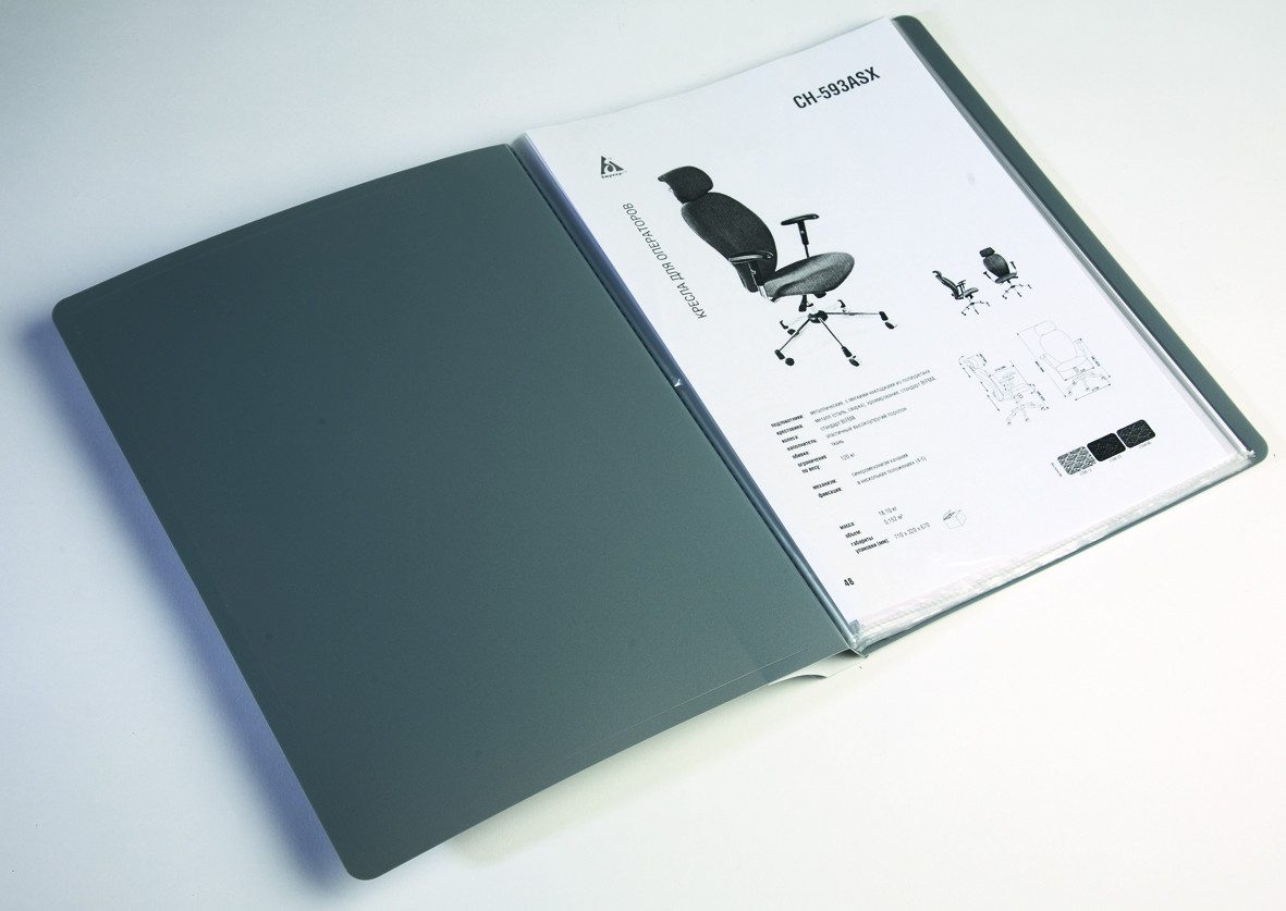 Папка А4 40 прозр.вклад. карман на торце, пластик 0,65 мм серая Бюрократ