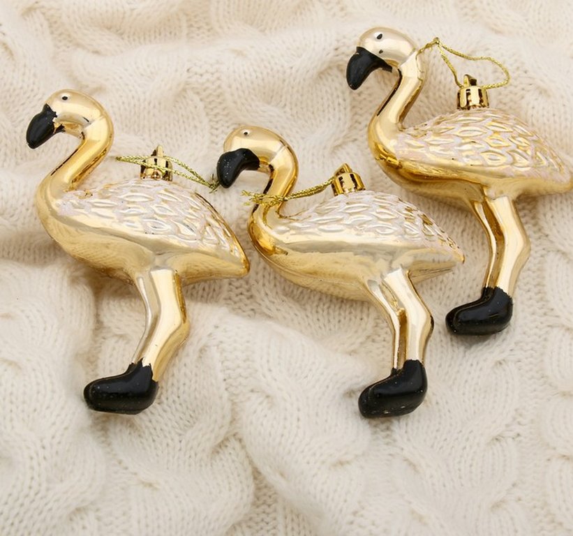 Набор украшений из пластика "Фламинго" 3 шт/уп, 11х6,5 см золото