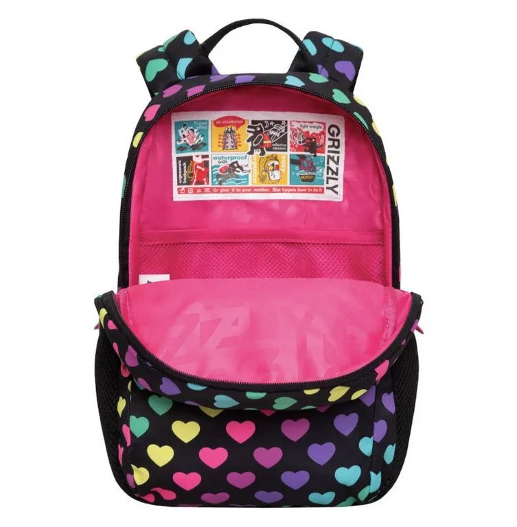 Рюкзак школьный для девочки Grizzly 36*25*11 см, сердечки