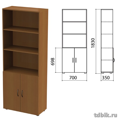 Шкаф для бумаг "Канц" полузакрытый, 2 двери (700*330*1830 мм), цвет орех