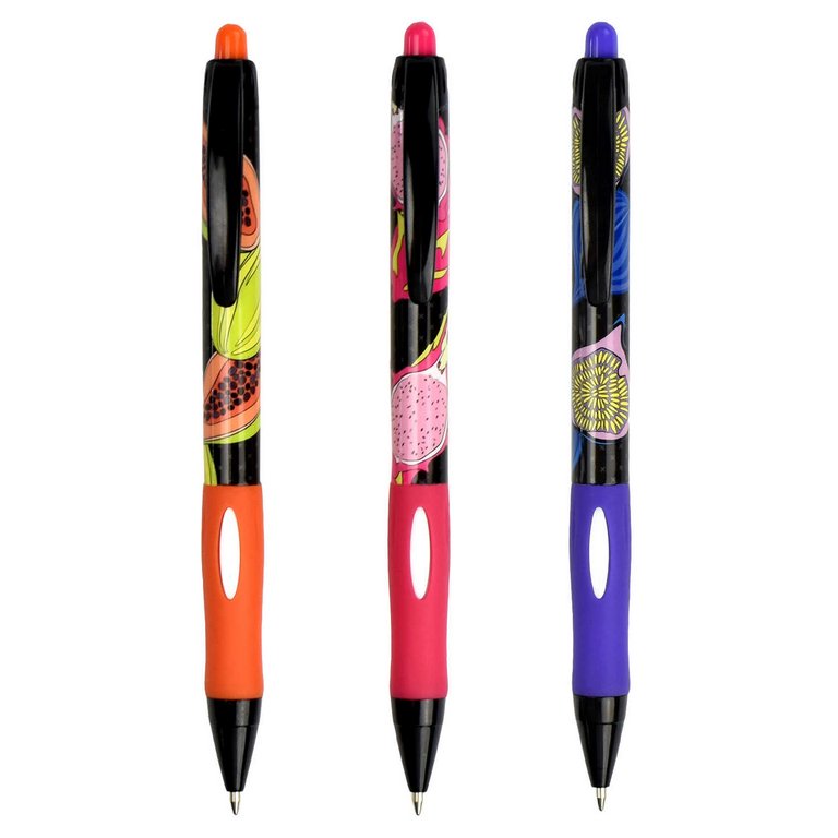 Ручка шариковая авт. с рис. Феникс + "Тропические фрукты" 0,7мм синяя, ассорти