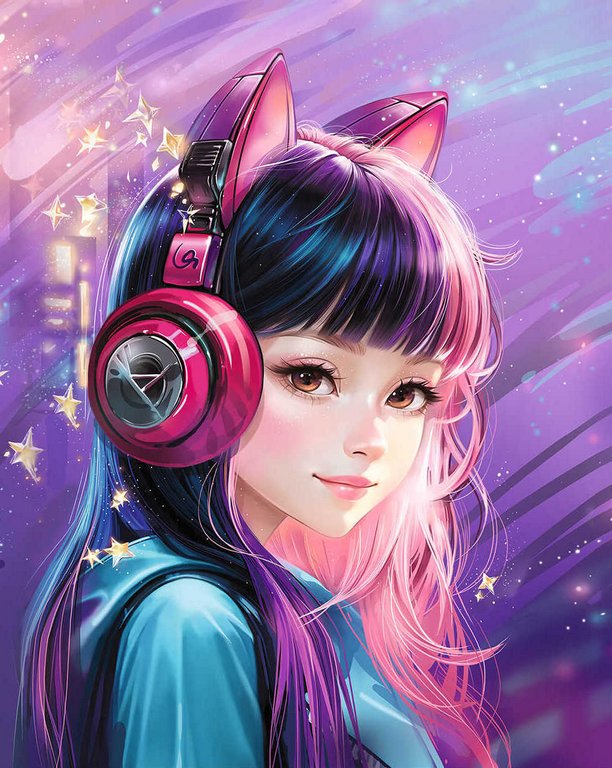 Алмазная мозаика 20*25см "Девочка в наушниках" Феникс+