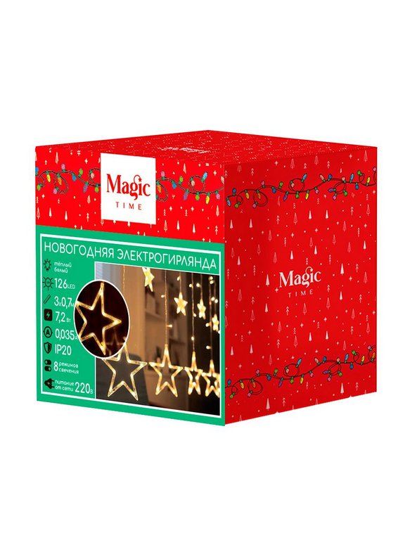 Гирлянда комнатная Бахрома "Звезды" 3*0,7м, 126 желтых ламп, 8 режимов