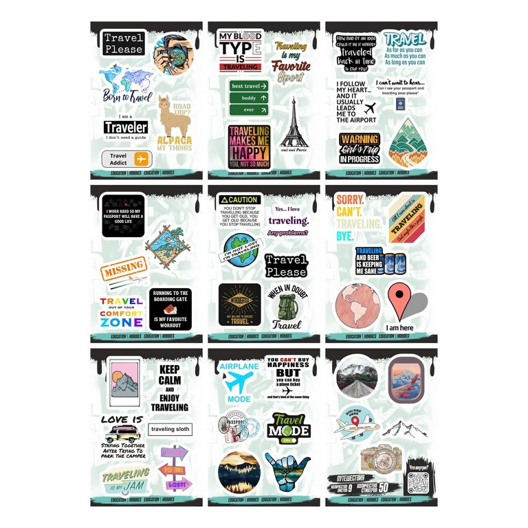 Набор наклеек  9 листов "Путешествия" (50 шт) Nalepking