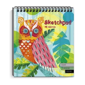 Скетчбук 168*195 мм, 48л. гребень "ФИЛИН" бумага чёрная, серая, зелёная 120 г/м2