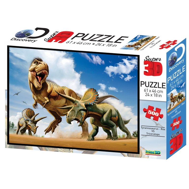 Пазл 3D картинка 500 дет. "Тираннозавр против трицератопса" 61*46см, 6+ Prime 3D