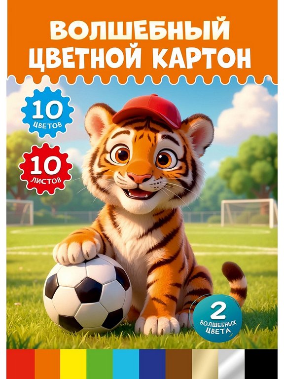 Набор цв. картона А4 10 лист 10 цв. "Волшебный. Милый тигренок - 1"