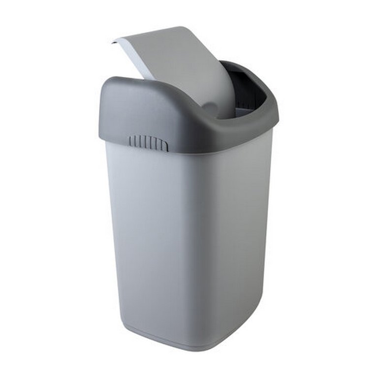 Корзина для бумаг пластиковая 14л цельнолитая, с вращающейся крышкой, серый/графит 42*27*21 см