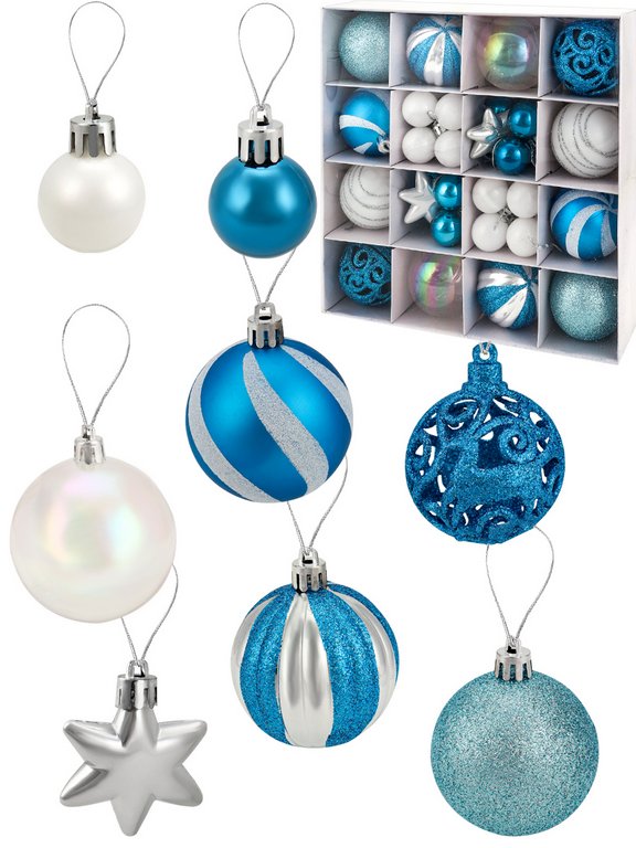 Набор шаров  цвет ассорти 30 мм 28 шт, 45мм 2шт, 60мм 12 шт "Синий шик"