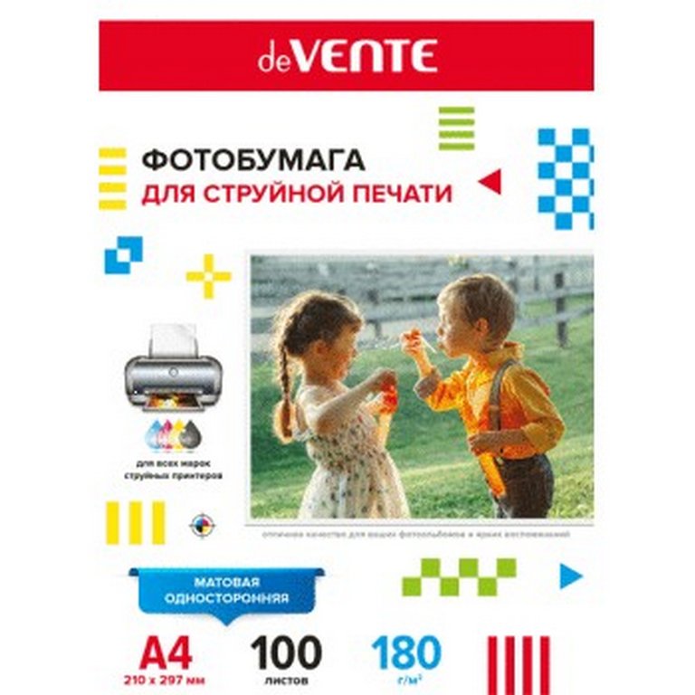Фотобумага deVENTE А4 180г, 100 л/уп. матовая, односторонняя