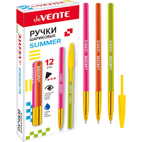Ручка шариковая deVENTE "Summer" 0,5мм синяя корпус неоновый ассорти
