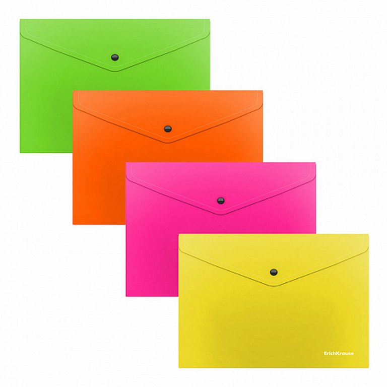Папка-конверт на кнопке A5+ пластик ErichKrause Glossy Neon