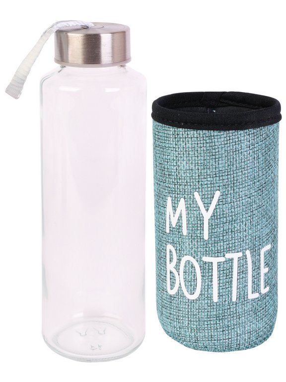 Бутылка стеклянная 300мл "My bottle" прозрачная в бирюзовом чехле