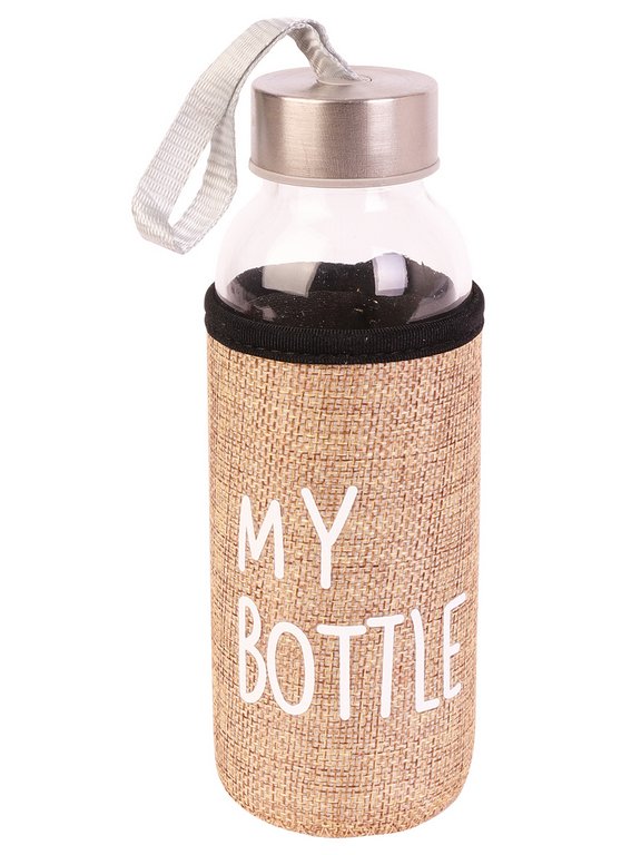 Бутылка стеклянная 300мл "My bottle" прозрачная в бежевом чехле