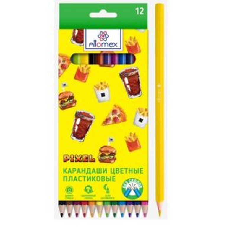 Набор карандашей  12 цв.  пласт. корпус Attomex "Pixel"