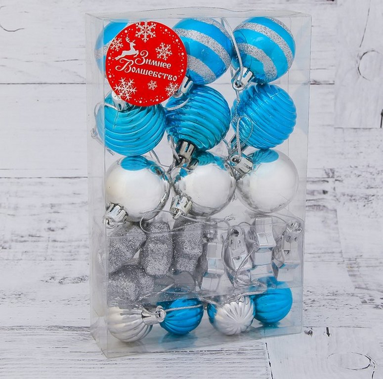 Набор украшений из пластика "Серпантин" серебристо- голубой, 21 шт