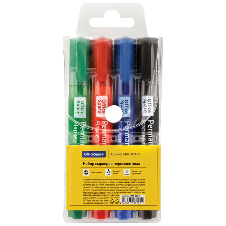 Набор маркеров перманент. 4цв OfficeSpace круглые, 3,0мм