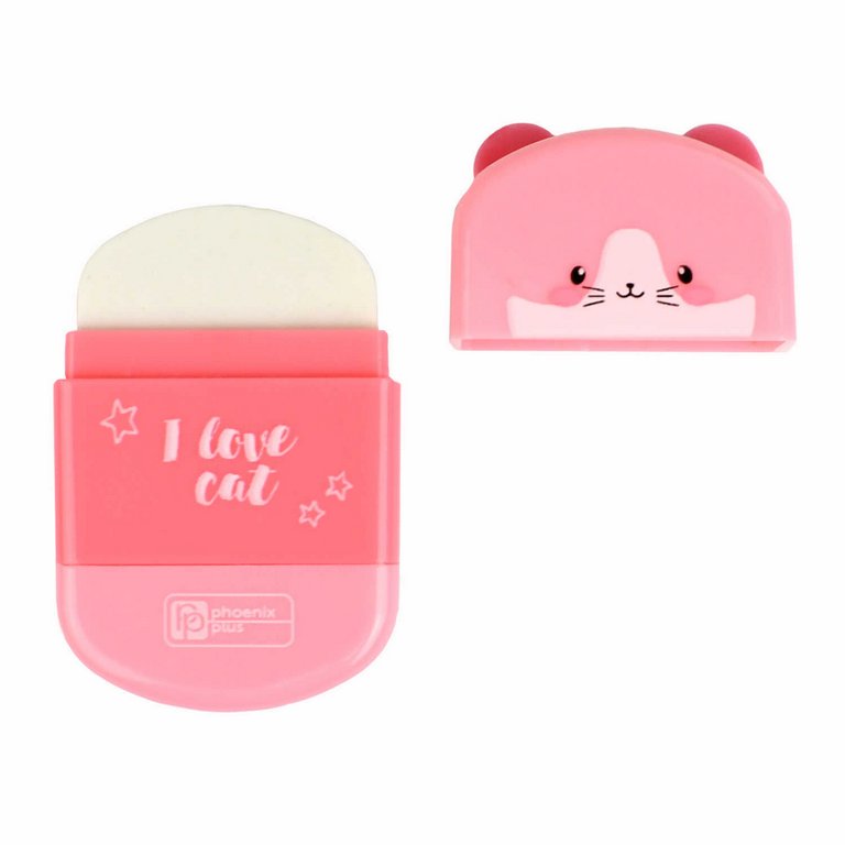 Точилка с контейнером Феникс+ "Кот и панда" с ластиком, ассорти