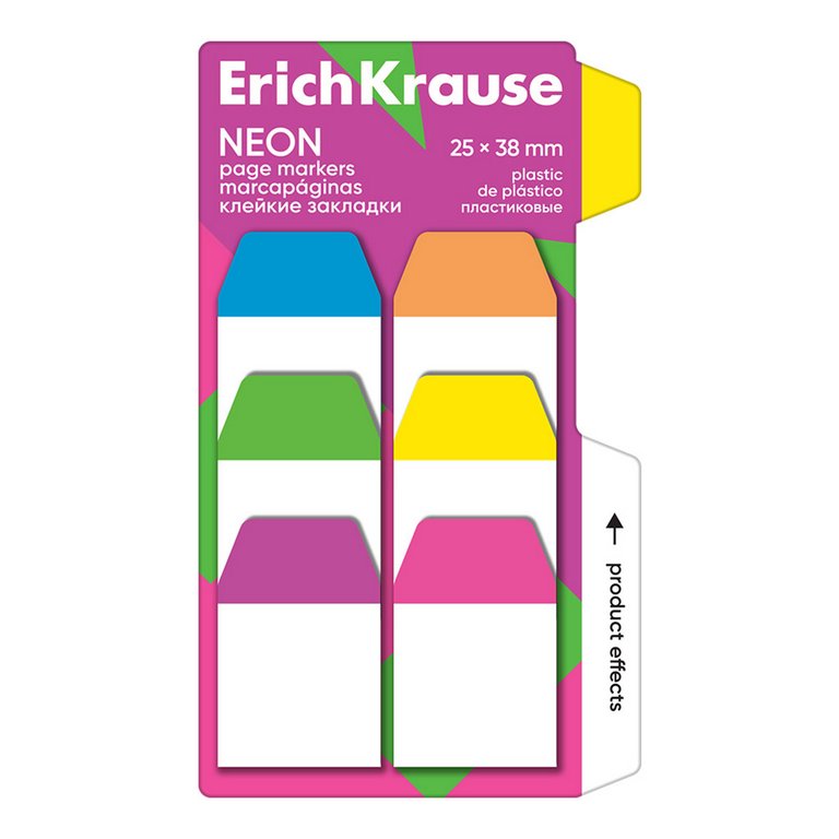 Бумага с клеевым краем  25*38 мм, 60 л. 6 неон. цв. (пластиковые) ErichKrause "Neon"