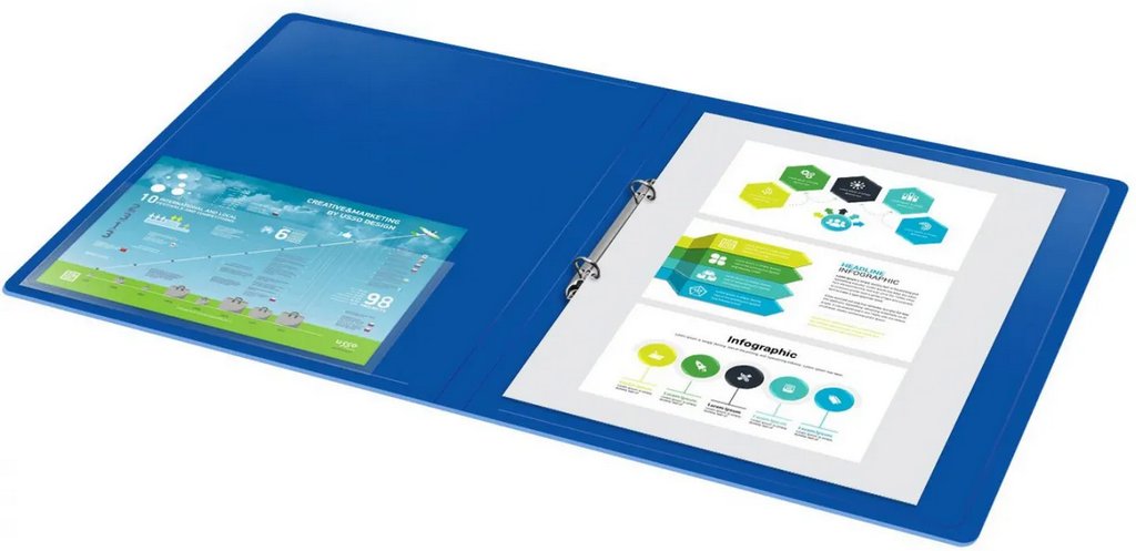 Папка на 2-х кольцах А4 18 мм карман внутри и на торце, пластик 0,7 мм, синяя Бюрократ