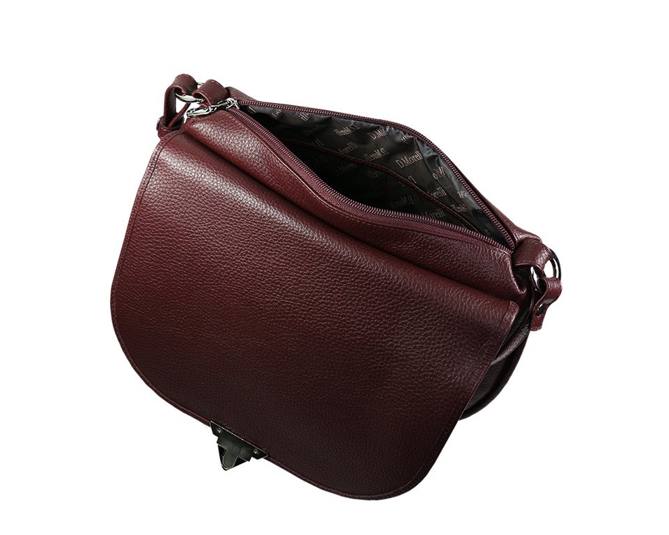 Сумка женская  D.Morelli, нат. кожа, бордовая, средняя, 25,5*22*7 см