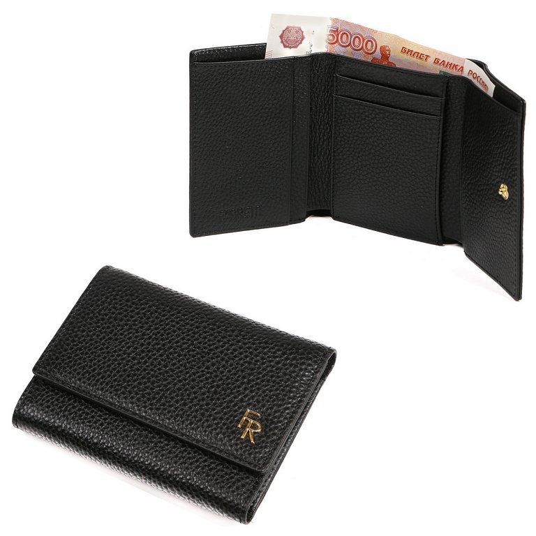 Портмоне FABRETTI женское, нат. кожа, 11*8,5*2 см, черный