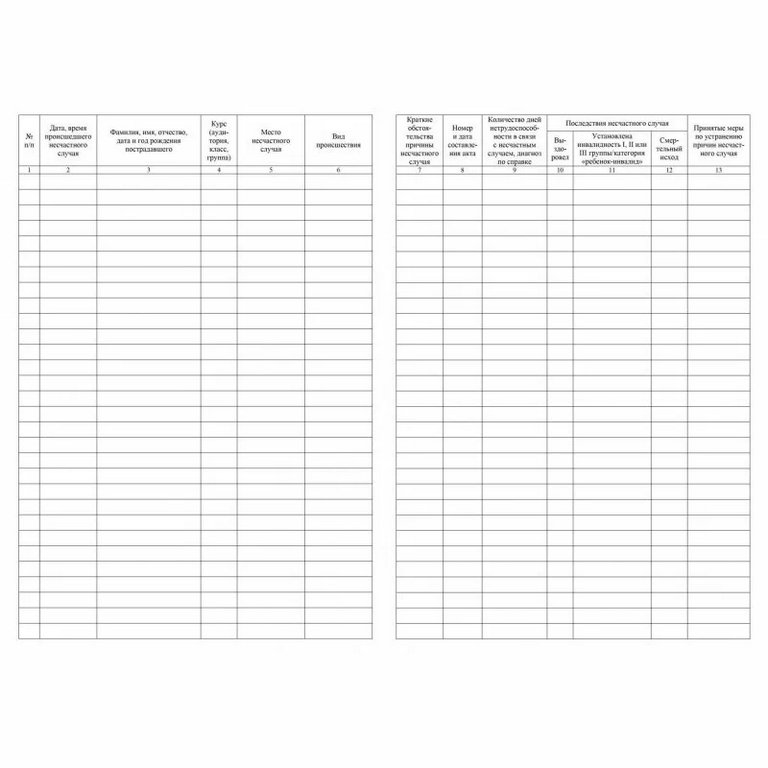 Журнал регистрации несчастных случаев с обучающимися