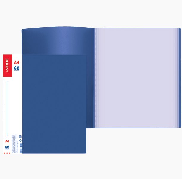 Папка А4 60 прозр.вклад. карман на торце, пластик 0,60 мм синяя deVENTE "Daily"