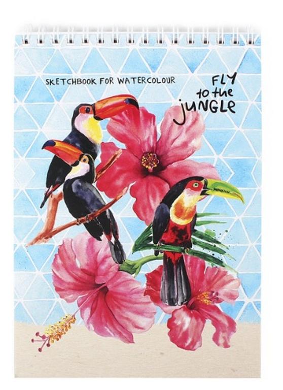 Скетчбук 140*210 мм, 20л. гребень "Туканы в цветах"