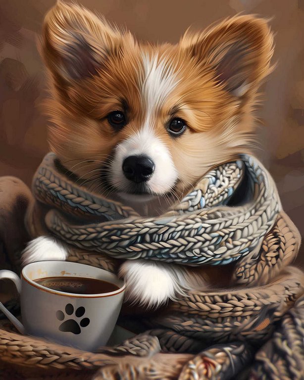 Алмазная мозаика 40*50см "Щенок-кофеман" Феникс+