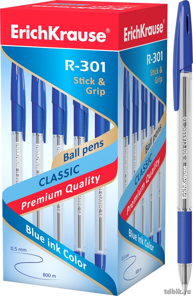 Ручка шариковая ErichKrause R-301 Classic Stick&Grip рез.упор 1,0мм синяя (стерж.140мм, линия 0,5)