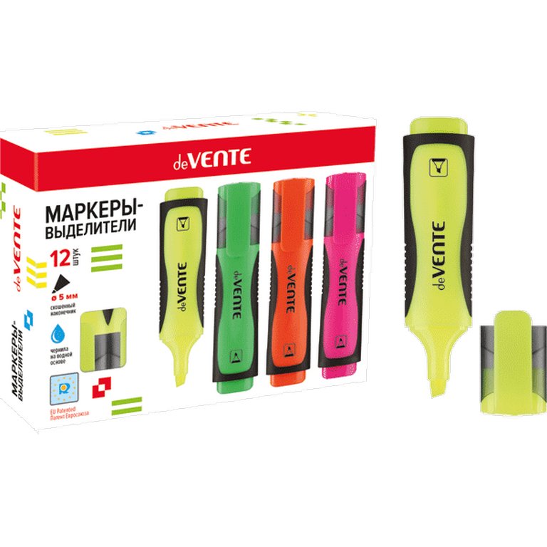 Текст-маркер deVENTE 1-5мм желтый (с каучуковыми вставками)