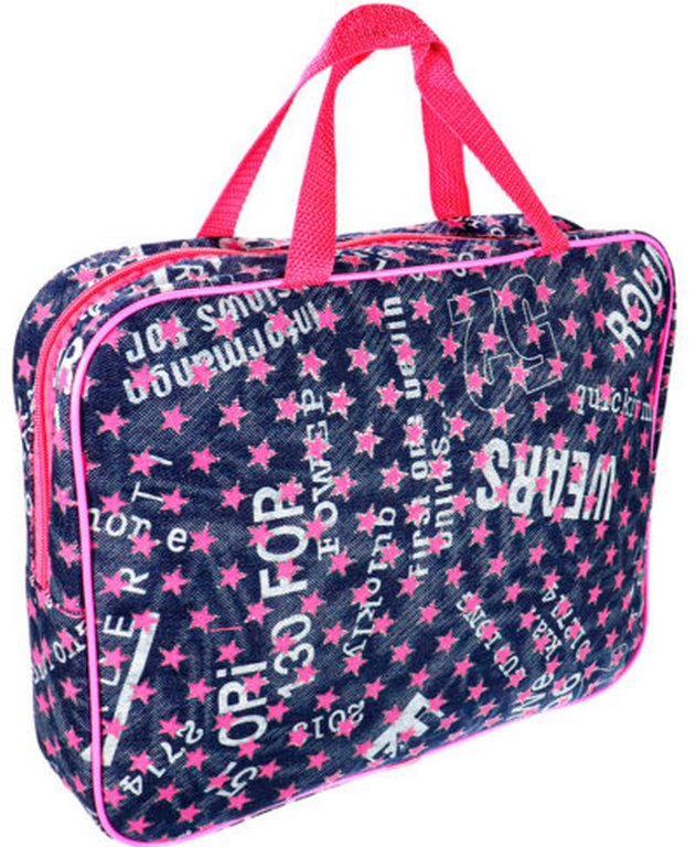 Папка для тетрадей А4 на молнии с ручками Prof-Press "ДЖИНСОВЫЕ ЗВЕЗДОЧКИ, РОЗОВАЯ"