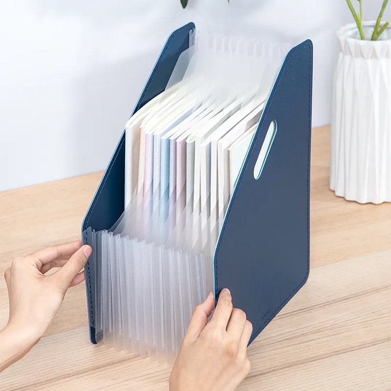 Картотека вертикальная с 13 прозрачными отделениями, 270х320х40мм синий Deli