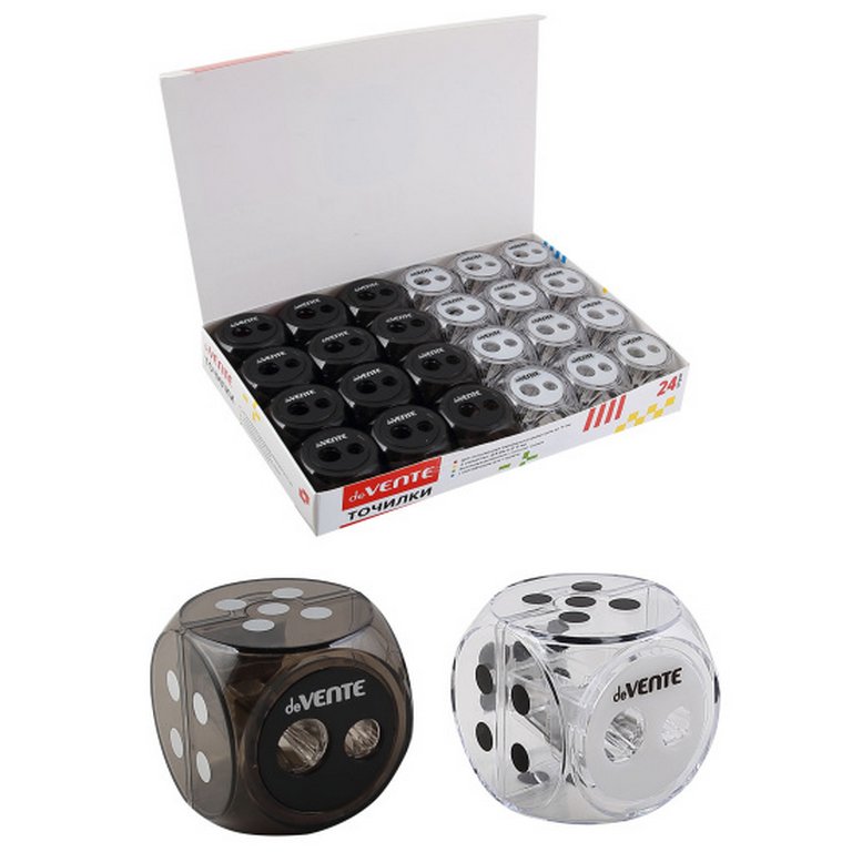 Точилка с контейнером два отверстия deVENTE "Dice" 40x40x40 мм, ассорти