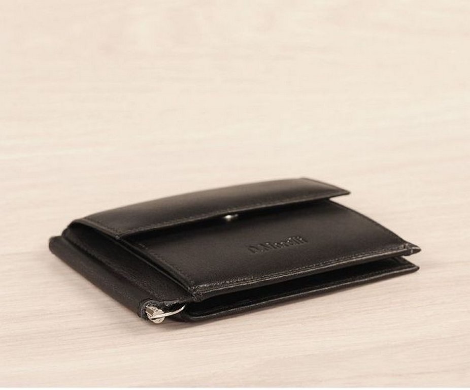 Зажим для денег D.Morelli "Black" с монетником, нат.кожа