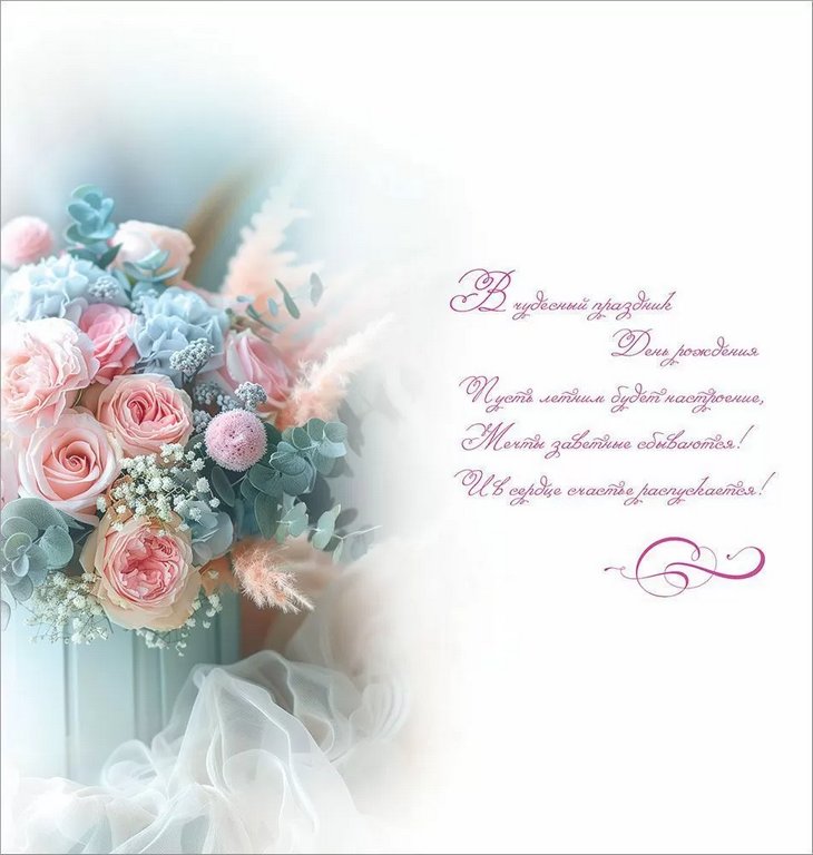 Открытка евроформат "С Днем рождения!" текст