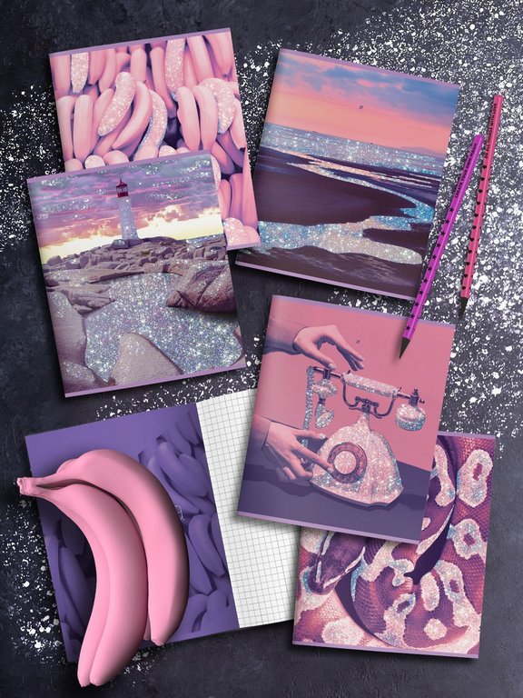 Тетрадь 48 лист кл. А5 на скрепке LOREX "EUPHORIA" мел. карт. запечатка форзаца, soft touch, блёстки