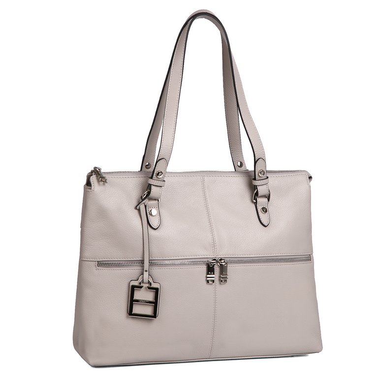 Сумка женская FABRETTI 37х28х13 см, нат. кожа, светло-серый