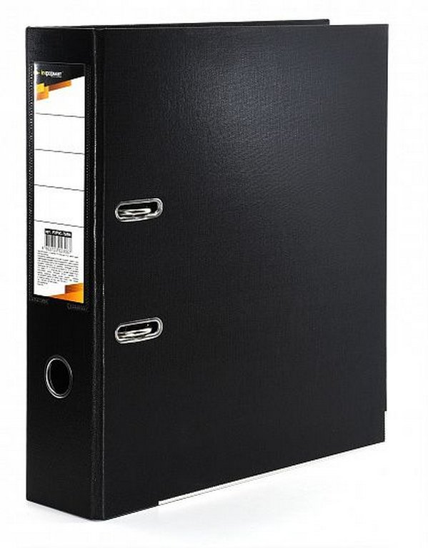Папка-регистратор А4 75мм inФОРМАТ, двустор. покрытие, метал. окантовка пл. карман на торце, черная