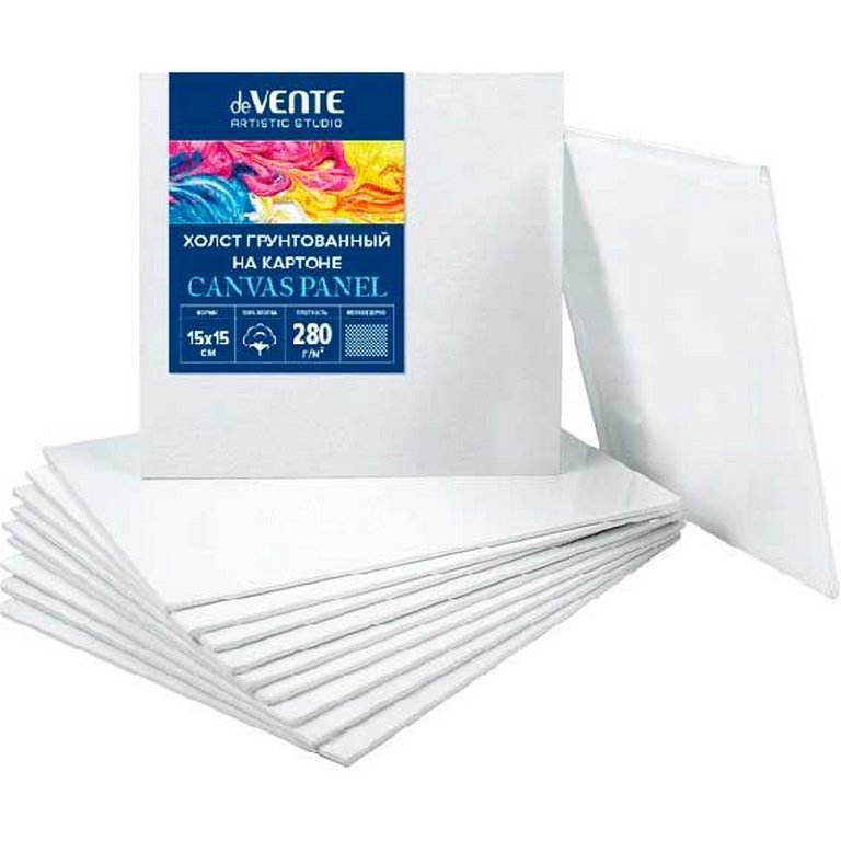 Холст грунтованный на картоне 15*15 см мелкое зерно (100% хлопок, 280 г/м) deVENTE