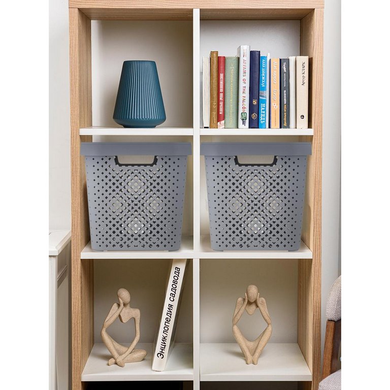 Корзина для хранения пластик. 20л. с крышкой 31*31*30 см цв. серый шторм
