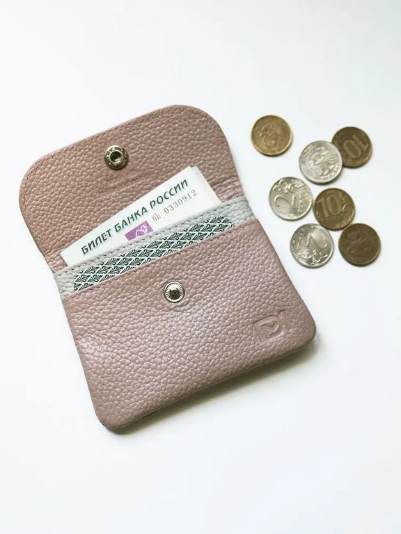 Портмоне D.Morelli женское "Бриенна"  мини, нат.кожа, пепельно/розовый