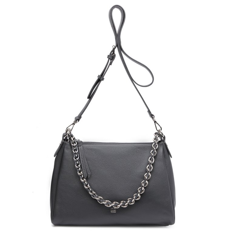 Сумка женская FABRETTI 30х22х14 см, нат. кожа, серый