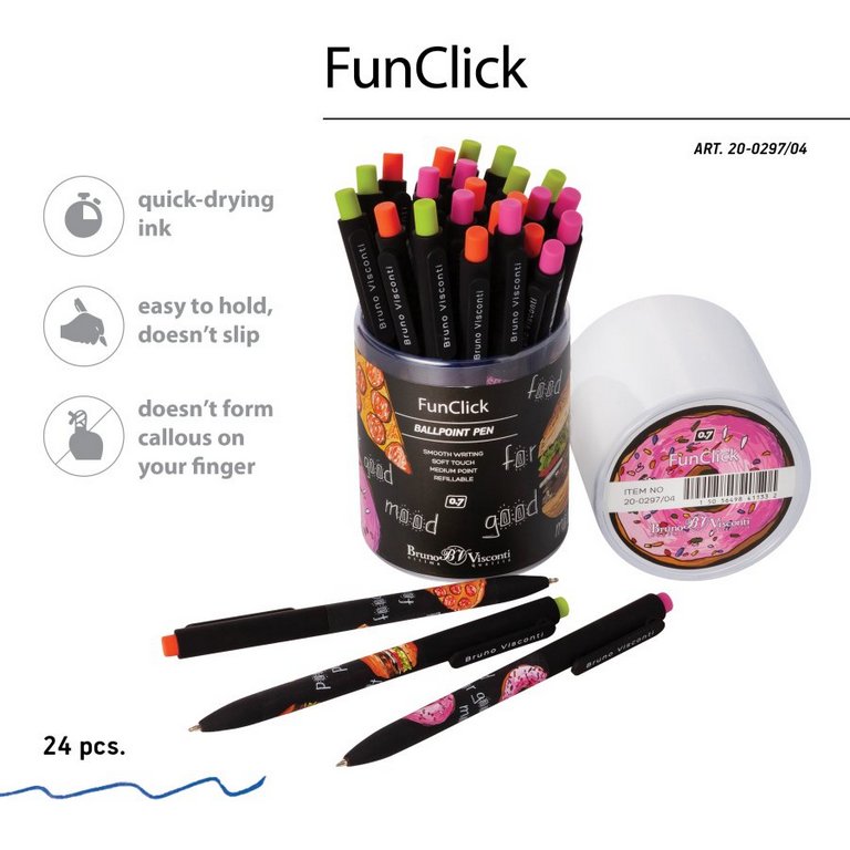 Ручка шариковая авт. с рис. Bruno Visconti FunClick "Food in black"  0,7мм синяя (ст.116мм, лин.0,5)