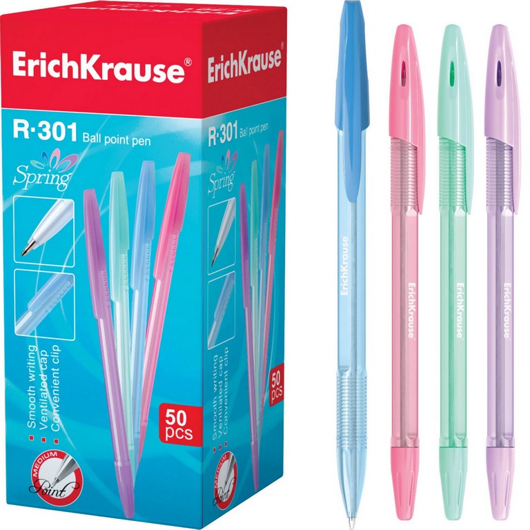 Ручка шариковая ErichKrause R-301 Spring Stick 0,7мм,синяя (стерж.140мм, линия 0,35мм)